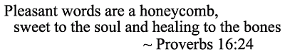 Pleasant words are a honeycomb, sweet to the soul and healing to the bones. ~ Proverbs 16:24